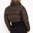 thumbnail image 4 of XPMWRP Women's Quilted Down Cropped Puffer Jacket Long Sleeve Solid Color Full Zip Casual Coats Stand Collar Winter Warm Loose Clothes Brown S, 4 of 7