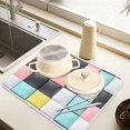 thumbnail image 2 of Yayeee Dish Drying Mat for Kitchen Counter 16" x 18" Microfiber Super Absorbent Coffee Decorative Pad, Gray Checkered Pattern, 2 of 9