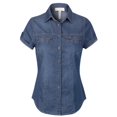 thumbnail image 1 of Made by Olivia Women's Roll Up Short Sleeves Zippered Chest Pocket Denim Chambray, 1 of 4
