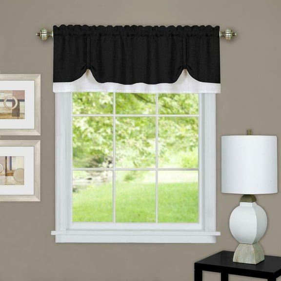 Country Farmhouse Flax Linen Tie Up Window Valance - Black
