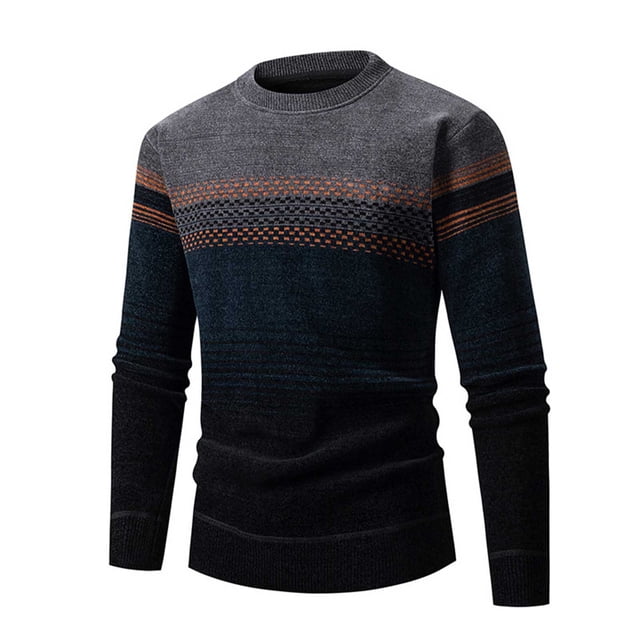 LOVZFMLL Chandails pour Hommes, Chandail à Col Rond Côtelé à Rayures Color Block, Mode Décontractée, Vêtements d'Automne, Hauts d'Hiver Chauds