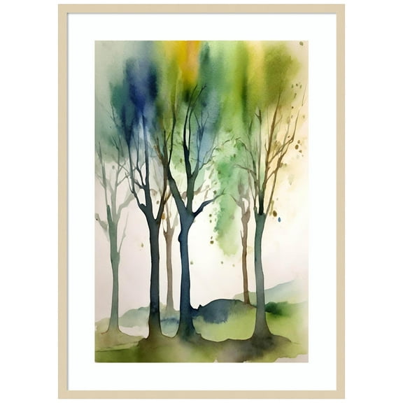 Amanti Art Watercolour Trees 1 Wood Framed Wall Art Print