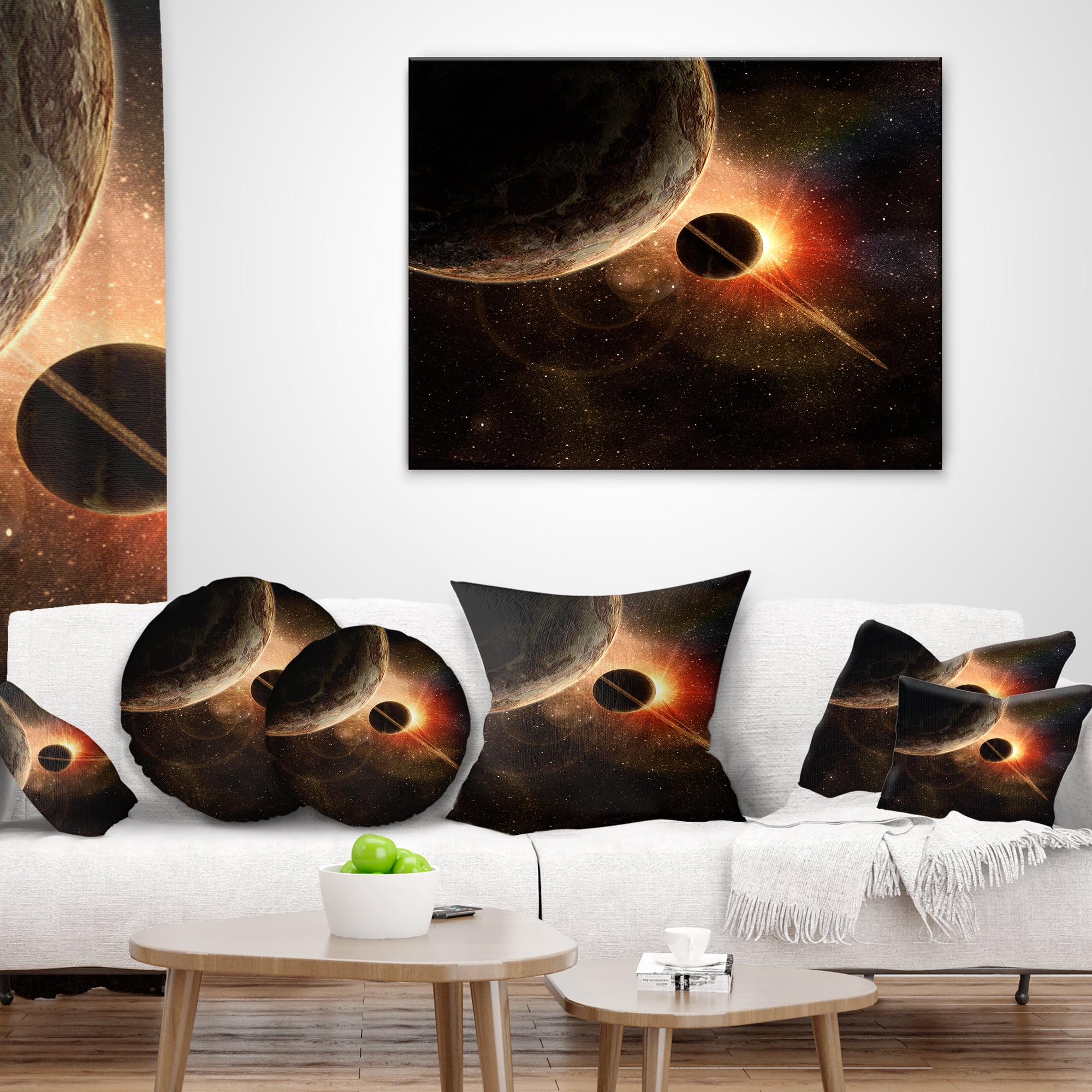 Designart Planet with Rings - Contemporary Throw Pillow - 18x18