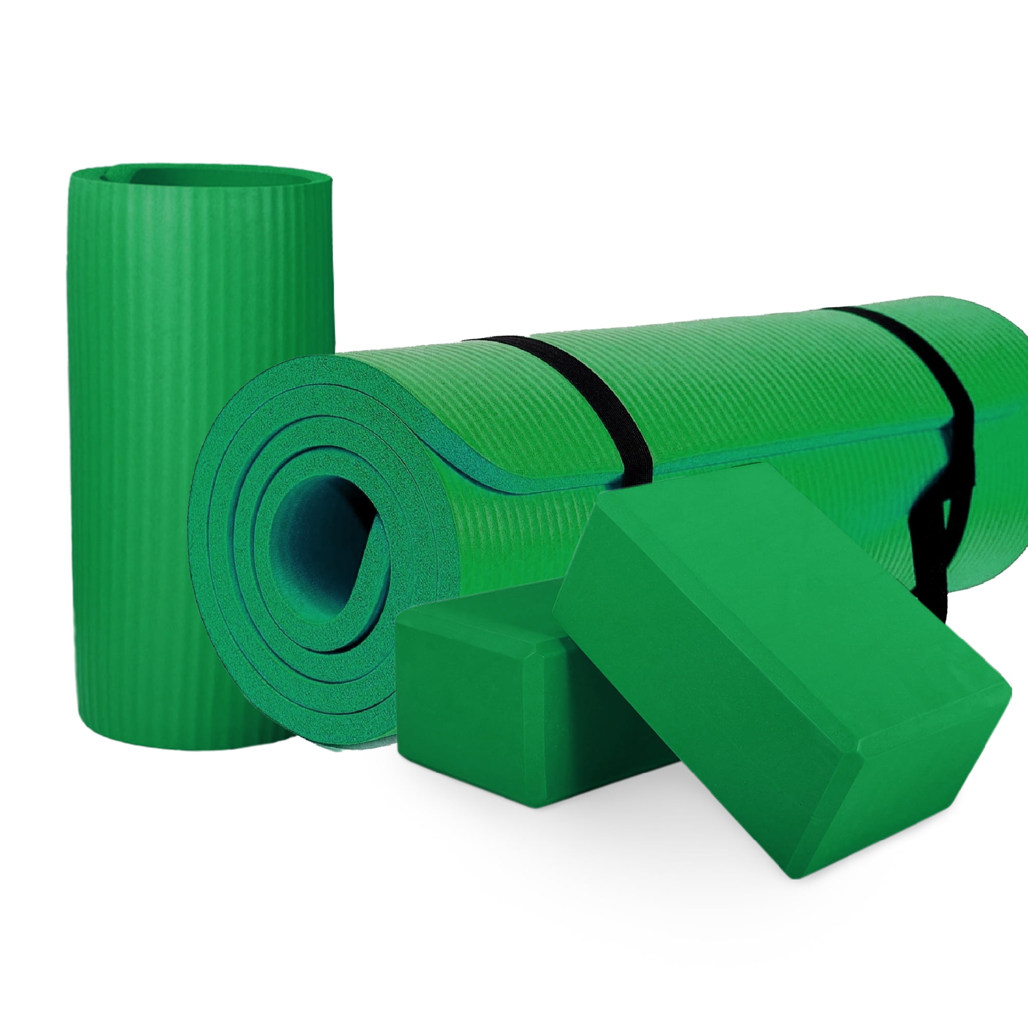 BalanceFrom 71x24x1 Inches Extra Thick Yoga Mat with Knee Pad and 2 Blocks, Green