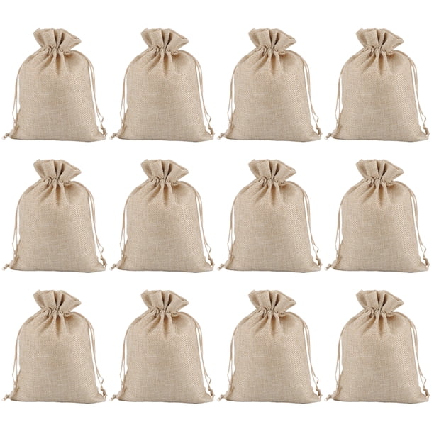Bolsa de cordón de tela de saco de 20 piezas Bolsa de cordón de tela de lino Bolsa de tela de joyería de regalo portátil Bolsa de almacenamiento de lino multiusos para la tienda del hogar (caqui)