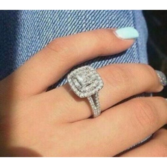 2CT Ct Princess Simulated diamond Women Engagement Ring 14k White Gold Plated