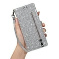 thumbnail image 5 of Compatible with Samsung Galaxy Z Fold 7 Wallet Case,Glitter Sparkly Bling PU Leather Zipper Pocket with Credit Card Holder Slots Shockproof Magnetic Clasp Flip Stand Phone Case,Silver, 5 of 10