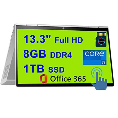 HP Envy X360 13 Premium 2-in-1 Laptop I 13.3'' Full HD OLED Touchscreen 11th Gen Intel 4-Core i7-1195G7 8GB DDR4 1TB SSD Backlit Fingerprint Thunderbolt Office365 Win11 + 32GB MicroSD Card, Silver