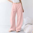 thumbnail image 4 of Womens High Waisted Baggy Sweatpants with Pockets Wide Leg Lounge Pants Loose Fit Joggers Comfy Casual Workout Yoga Fitness Travel Homewear Trousers Pink, 4 of 6
