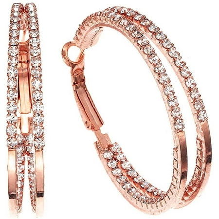 X & O Handset Austrian Crystal 40mm Rose Gold-Plated Two-Row Inside-Out Earrings