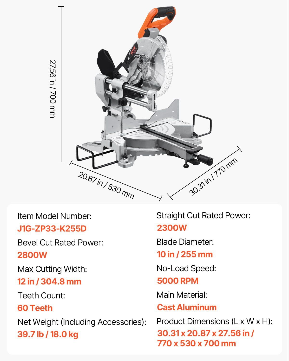10-Inch Sliding Compound Miter Saw* with 15 Amp Motor, 60-Tooth Blade, Double Bevel & Corded Power – Precision Woodworking Tool