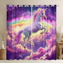 Manfei Kawaii Unicorn Curtains Pack of 2 (42x84 Each),Cute Rainbow Curtains Blackout,Gradient Purple Pink Bedroom Curtains For Girls Teens,Breathable Home Decor