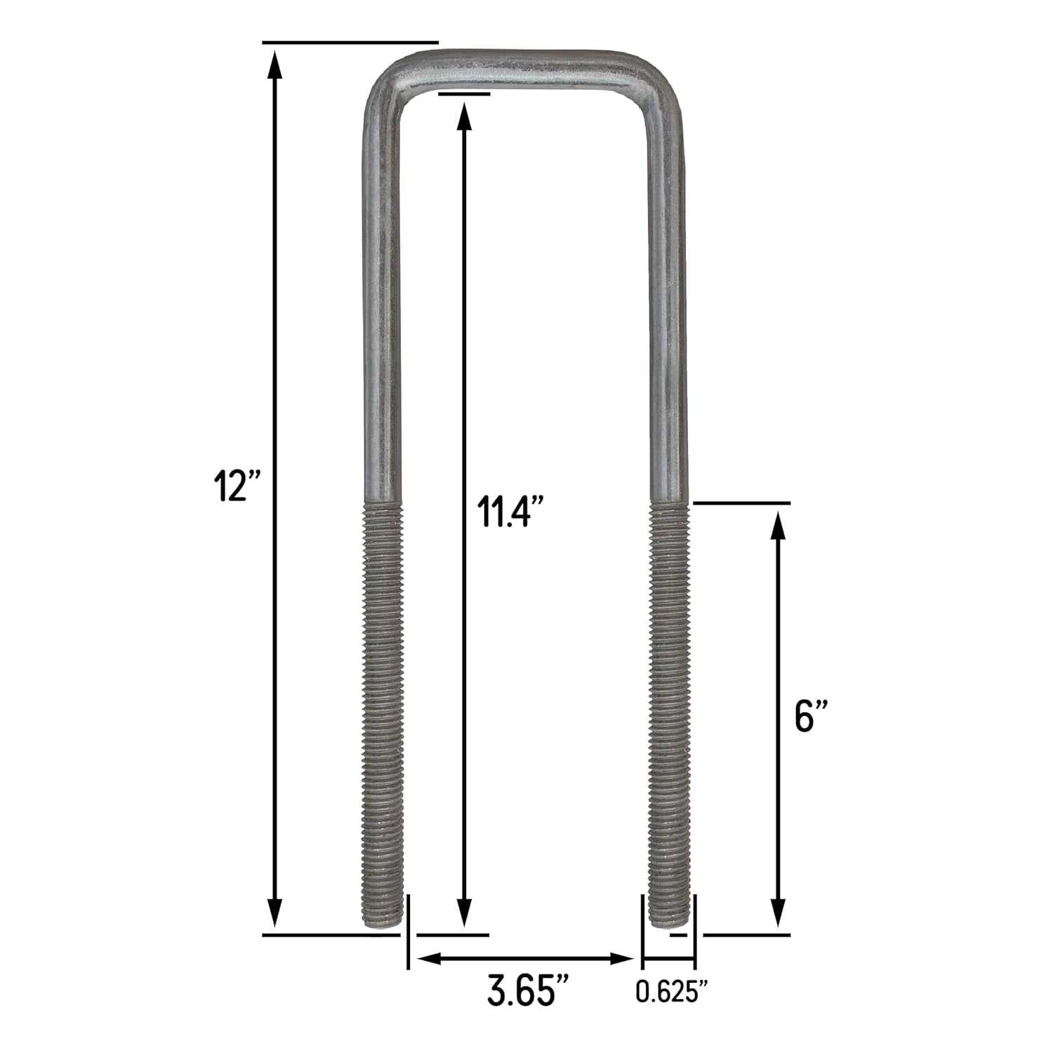 12" Square U-Bolt Kit with 1/2" x 4-1/4" Tie Bars & Hardware, 5/8" Diameter - Grade 8, Hot Dip Galvanized (4 Pack)