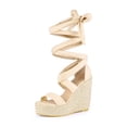 thumbnail image 1 of BLISSFUL STEP Sandales pour Femmes en Faux Suède à Plateforme Compensée à Lacets à Bout Ouvert Beige 9, 1 of 8
