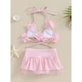 thumbnail image 4 of Bslissey Baby Girls Swimsuit Outfits Halter Neck 3D Flower Tie Up Tops + Elastic Waist Mesh Shorts Infant Toddler Casual Cute 2Pcs Bikini Split Swimwear Set 0-24M, 4 of 8