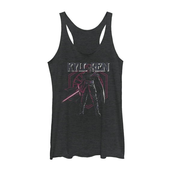 Women's Star Wars: The Rise of Skywalker Kylo Ren Emblem Racerback Tank Top Black Heather X Large