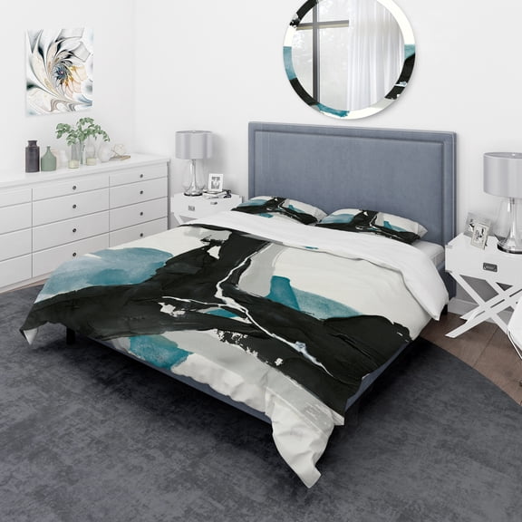 Designart 'Geometric Black and Teal III' Geometric Duvet Cover Set