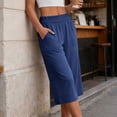 thumbnail image 3 of StSilkitty Womens Casual Capris Solid Color High Waist Elastic Wide Leg Cropped Pants with Pockets Soft Comfy Capri Trousers, 3 of 9