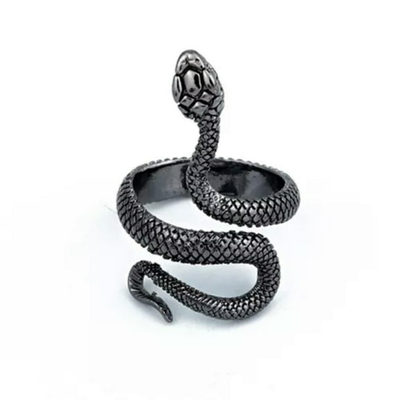 GKNET Adjustable Elegant Silver Color Charm Snake Ring Unisex Ring Fashion Jewelry-Black