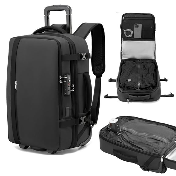 Fegat Rolling Vacuum Travel Backpack, 70L Expandable Compression Bag with Vacuum Pump,TSA Lock,Waterproof Carry on Luggage Vacuum Seal Backpacks Flight Approved for Travel Business Casual