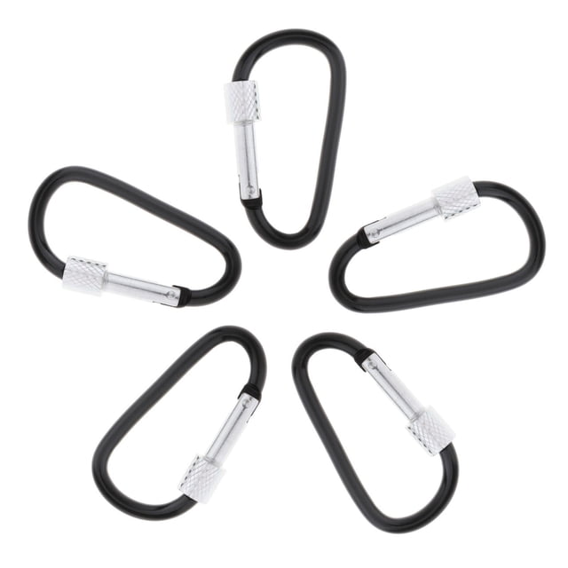 5pcs Climbing Carabiners, Aluminum Locking Carabiner Keychain Clip D-Shaped Carabiner Hook with Screw-gate for Hammocks, Dog Leash, Water Bottle