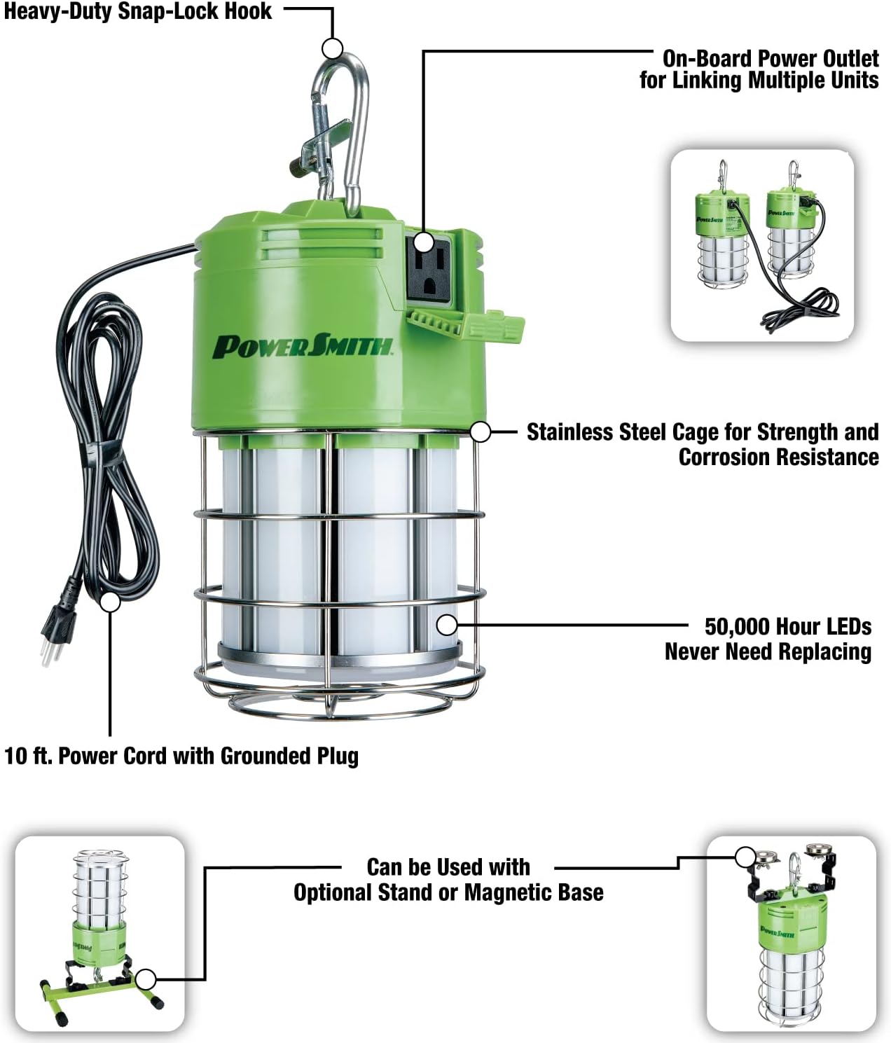 PTLH59-60 7,200 Lumens 60-Watt High Bay Temporary Job Site LED Work Light 360-Degree Commercial Hanging