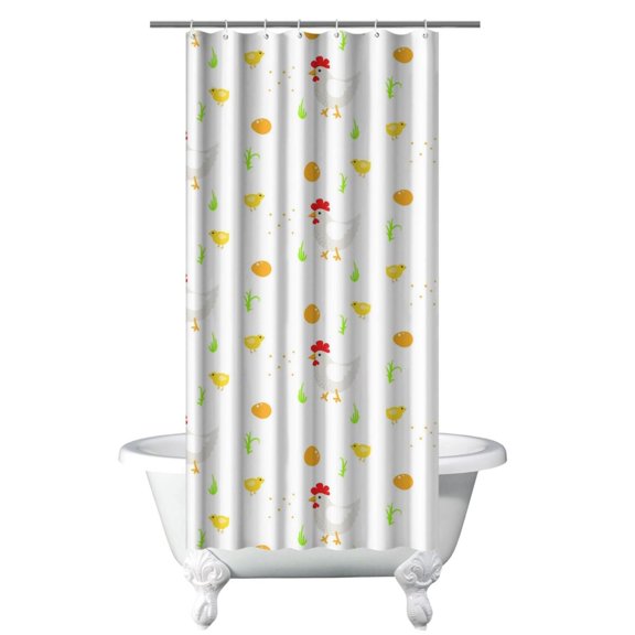 Chicken Coop & Floral Shower Curtain - Waterproof Farm Animal Bathroom Decor with Retro Rooster Print, Quick Dry Fabric