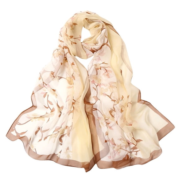QASIEATN 160*50cm Women Flower Print Long Soft Wrap Scarf Simulation Silk Shawl Scarves Daily Wear Casual Accessories Scarf for Women