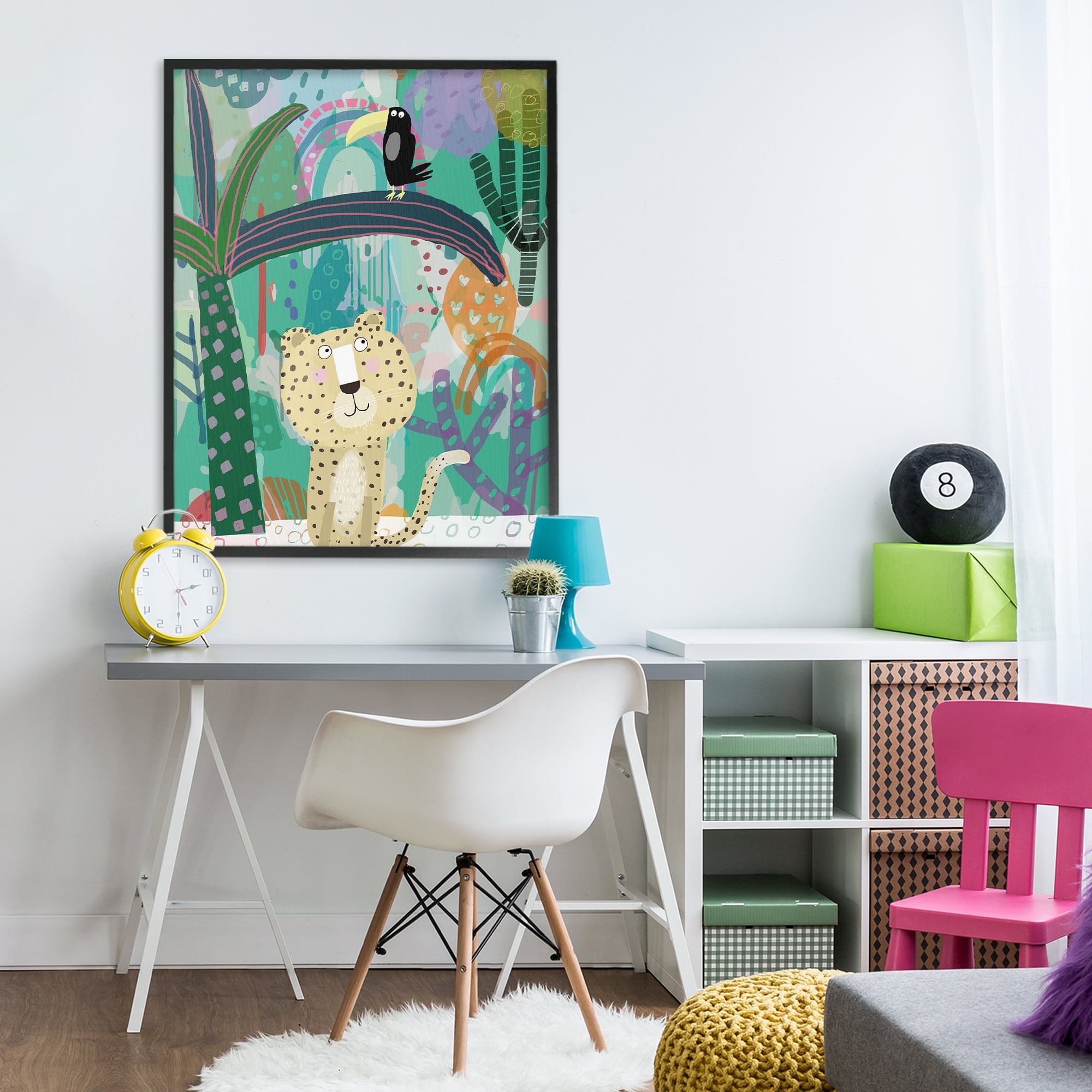 Jungle Cheetah & Toucan Black Framed Giclee Art, design by Carla Daly