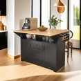 thumbnail image 2 of Glavbiku 55.7'' Black Kitchen Island,Rolling Cart W/ 2 Drop Leaf,Power Outlet,Storage & Drawers, 2 of 14
