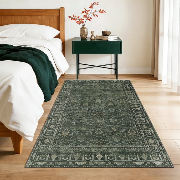 SORONO KATE 2'x6' Floral Runner Rugs for Hallway, Machine Washable Oriental Vintage Distressed Non Slip Soft Indoor Area Carpet, Green
