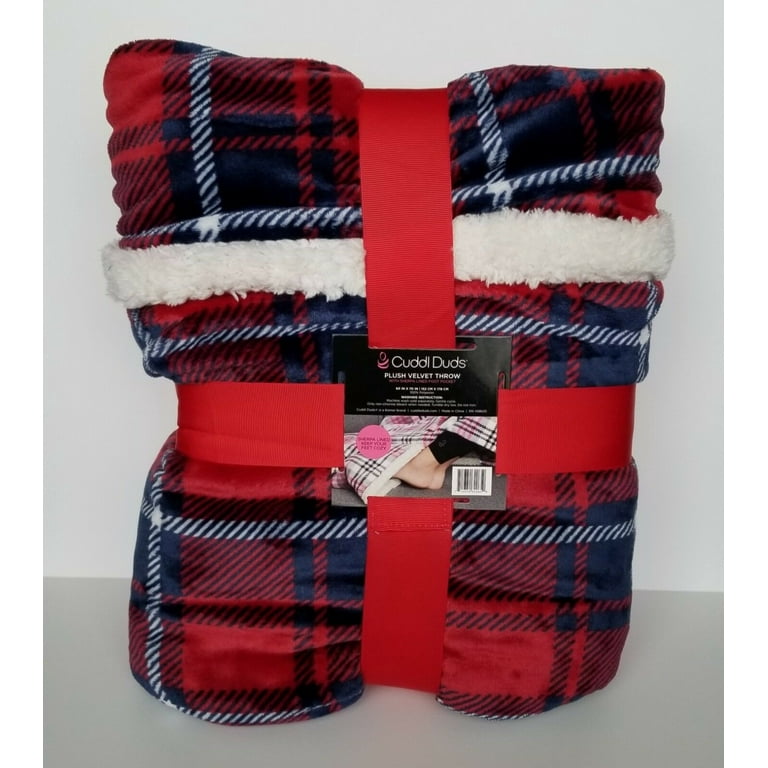 Cuddl Duds Plush Velvet Foot Pocket Throw 60 x 70 In Red Navy Walmart