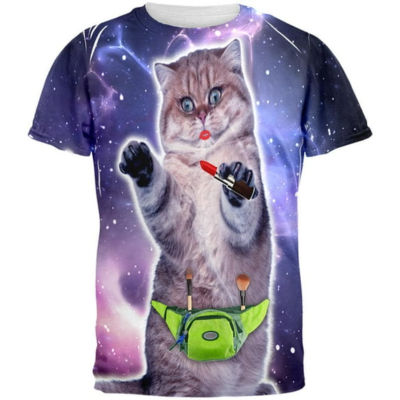Makeup Cat Funny All Over Mens T Shirt Multi LG