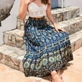 thumbnail image 3 of SWSMCLT Women's Long Skirt Pleated Ruffle Gypsy Spring Stretch Pull On Flowy Elastic Fashion High Waisted Beach Navy Small, 3 of 5