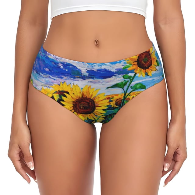 Fotbe Landscape With Sunflowers Calzones Estampados para Mujer – Ropa Interior de Algodón, Cómoda, Suave y Elástica-3X-Large