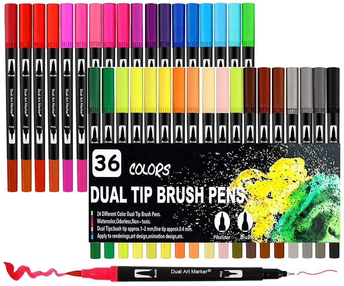 OBOSOE Dual Tip Brush Pens- EuroElement Art Supplies Colouring Pens Set of 12coloured Pens, Felt Tip Pens- Art Pens for Kids and Adult Colouring Books