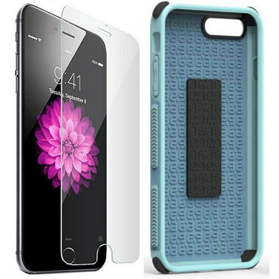 Case for iPhone 8 Plus, PureGear [Soft Blue] Dualtek Extreme Rugged Military Tested Cover [with BONUS Tempered Glass Screen Protector] for Apple iPhone 7 Plus, iPhone 8 Plus