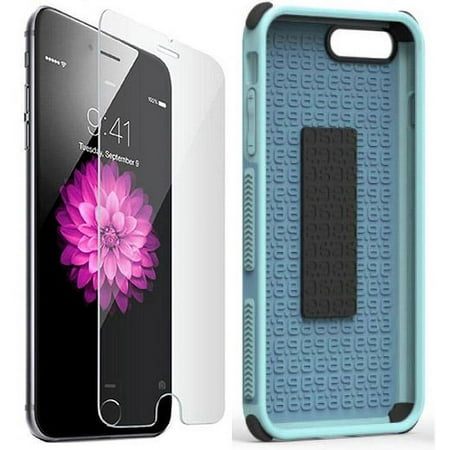 Case for iPhone 8 Plus, PureGear [Soft Blue] Dualtek Extreme Rugged Military Tested Cover [with BONUS Tempered Glass Screen Protector] for Apple iPhone 7 Plus, iPhone 8 Plus