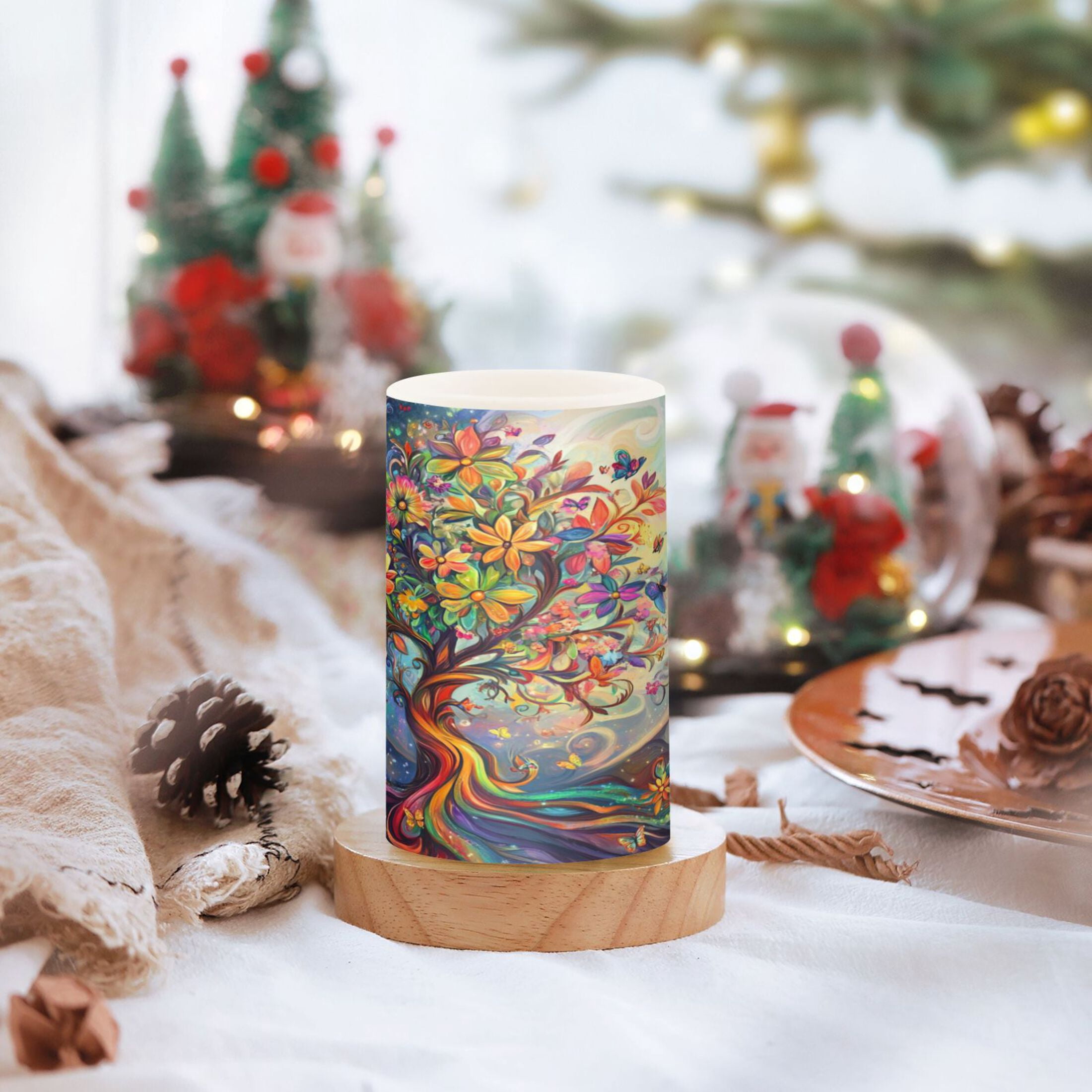 2 PCS Flameless Candles with Remote Timer LED Battery Operated Flickering Candle Light for Wedding Table Home Decoration Gifts A Whimsical Tree