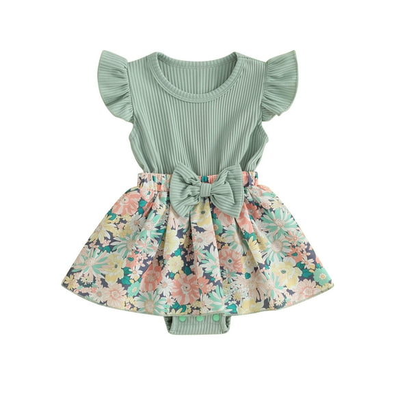 Bagilaanoe Newborn Summer Outfits Baby Girl Rompers Dress Floral Print Fly Sleeve Bodysuits 3M 6M 9M 12M Infant Patchwork A-line Dresses