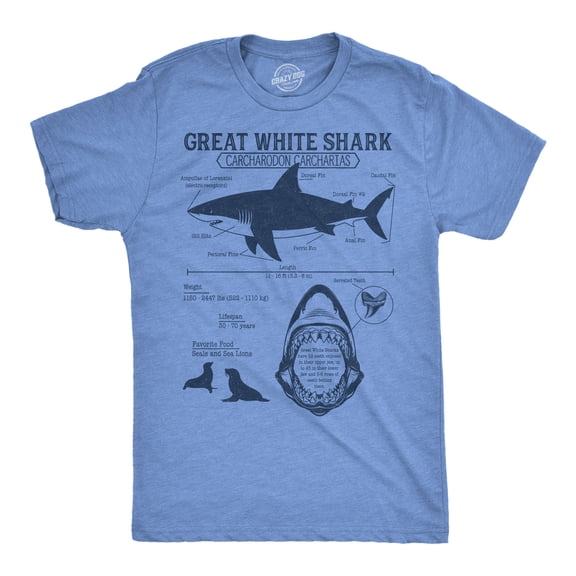 Mens Funny T Shirts Great White Shark Infographic Sarcastic Shark Lovers Tee For Men Graphic Tees