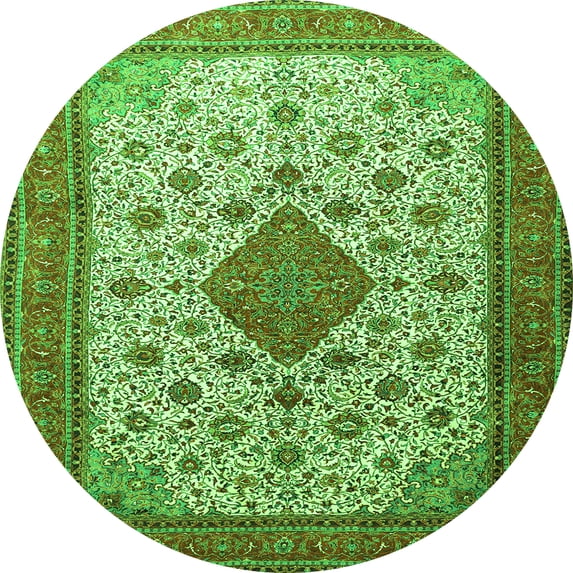 Ahgly Company Indoor Round Medallion Green Traditional Area Rugs, 5' Round