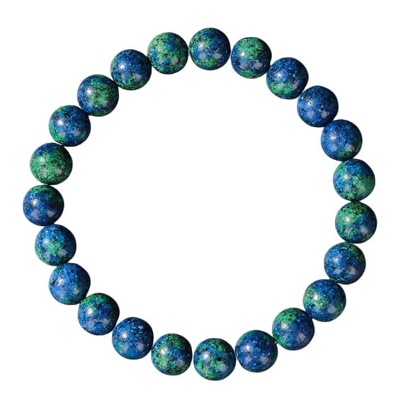 Azurite Malachite Healing Crystal Bracelet for Women Men, 8mm Natural Gemstone Stretch Beaded Bracelet for Throat Chakra Healing, Emotional Balance, Protection, Communication, Spiritual Gift