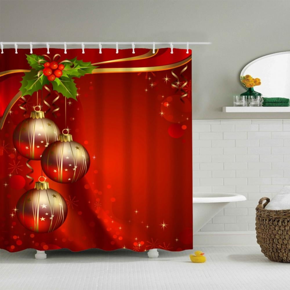 Christmas Serie Printing Bathroom Shower Curtain Toilet Waterproof Cover Mat 