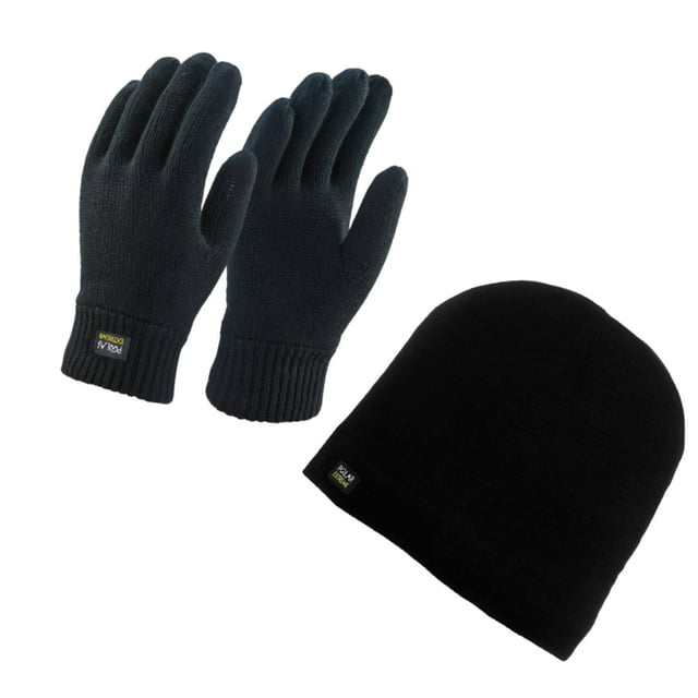 Men's Thermal Knit Winter Gloves And Beanie Set With Polar Fleece Lining- Winter Gloves & Hat Set (Black) Polar Extreme NONE