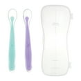 thumbnail image 1 of 2pcs Silicone Baby Feeding Spoons with Container Case Baby Utensil (Purple and Green）, 1 of 8