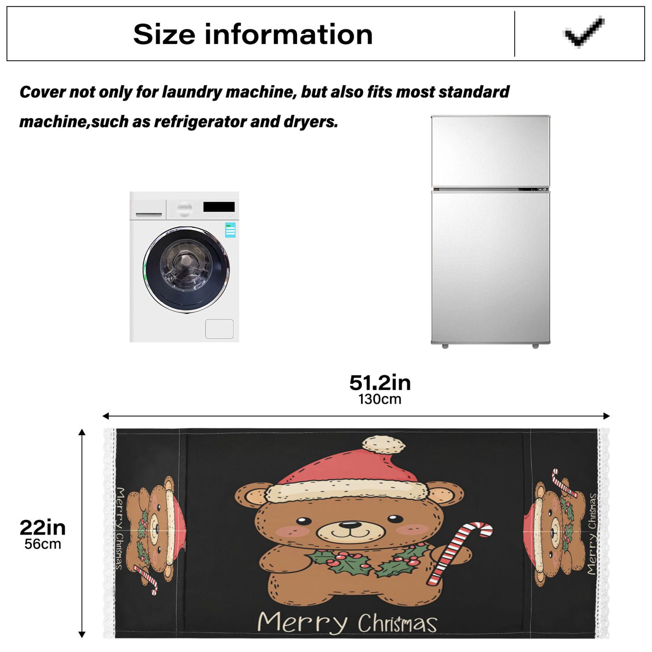 A Cute Teddy BearWasher and Dryer Covers Dust-Proof and Oil Resistant Fridge Cover with 4 Storage Pockets Washing Machine Top Cover for Laundry Kitchen Home 51.2 x 22 In