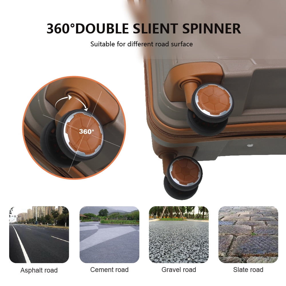 MAYEERTY 3-Piece Luggage Set, Lightweight Polypropylene Suitcases with TSA Lock & Spinner Wheels, Brown