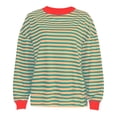 thumbnail image 4 of WEAIXIMIUNG Chandail en Molleton pour Femmes à Fermeture Éclair, Manches Longues, Col Rond, Rayé, à Blocs de Couleur, Coupe Ample Tendance, Haut Décontracté, 4 of 5