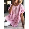 thumbnail image 6 of Dolkfu Pink Tops for Women Trendy Short Sleeve Pull-on Retro Crew Neck Blouses & Tops Modern Solid Casual Pink,S, 6 of 6